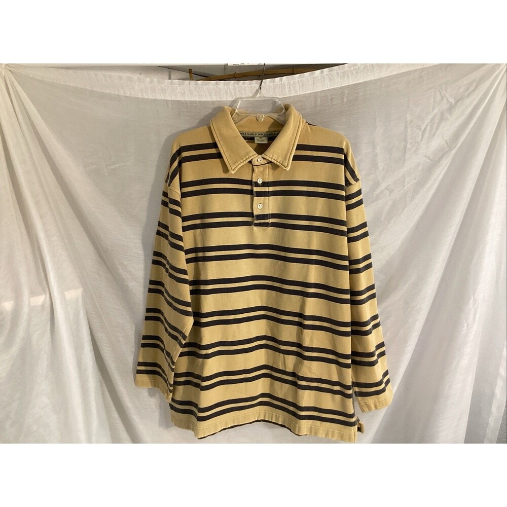 vtg world island shirt men’s XL striped polo Y2K streetwear yellow/black